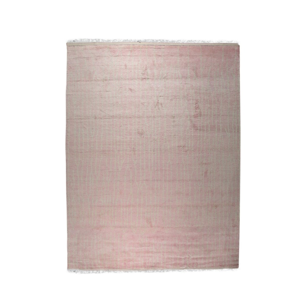 Pink Hand Knotted Wool Moroccan Rug, 10' x 14', plush cozy floor accent - L