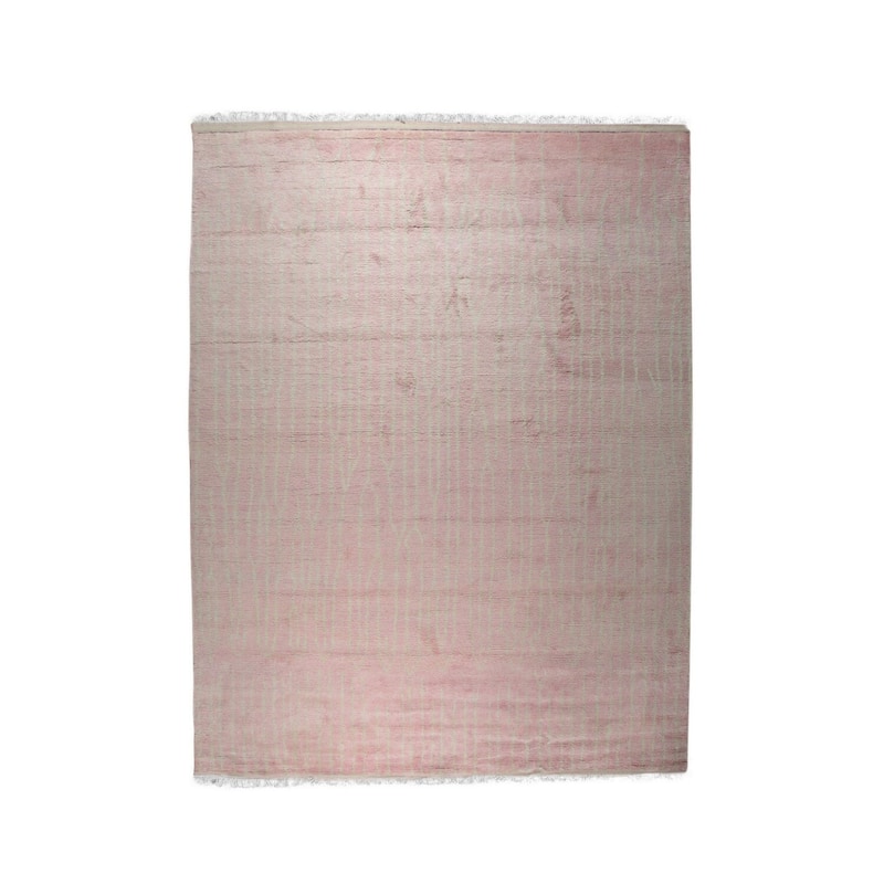 Pink Hand Knotted Wool Moroccan Rug, 6' x 9', plush stylish floor accent - L