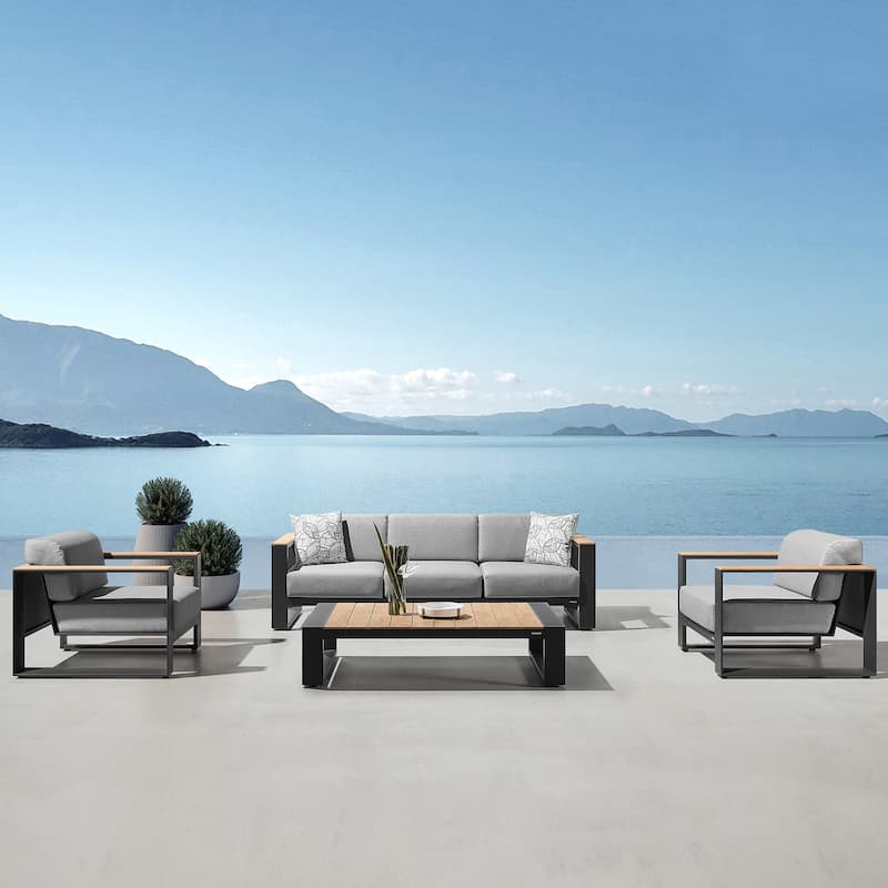 HIGOLD - Cambusa Outdoor Conversation Set for 5 Person, Aluminum, Teak