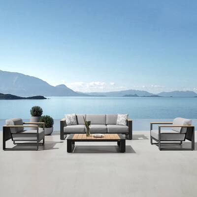 HIGOLD - Cambusa Outdoor Conversation Set for 5 Person, Aluminum, Teak