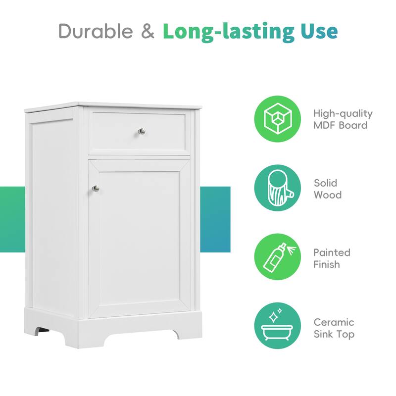 Freestanding Bathroom Vanity with Single Sink, Painted Finish, and Adjustable Shelf, 20"x18"x34" - 20in L