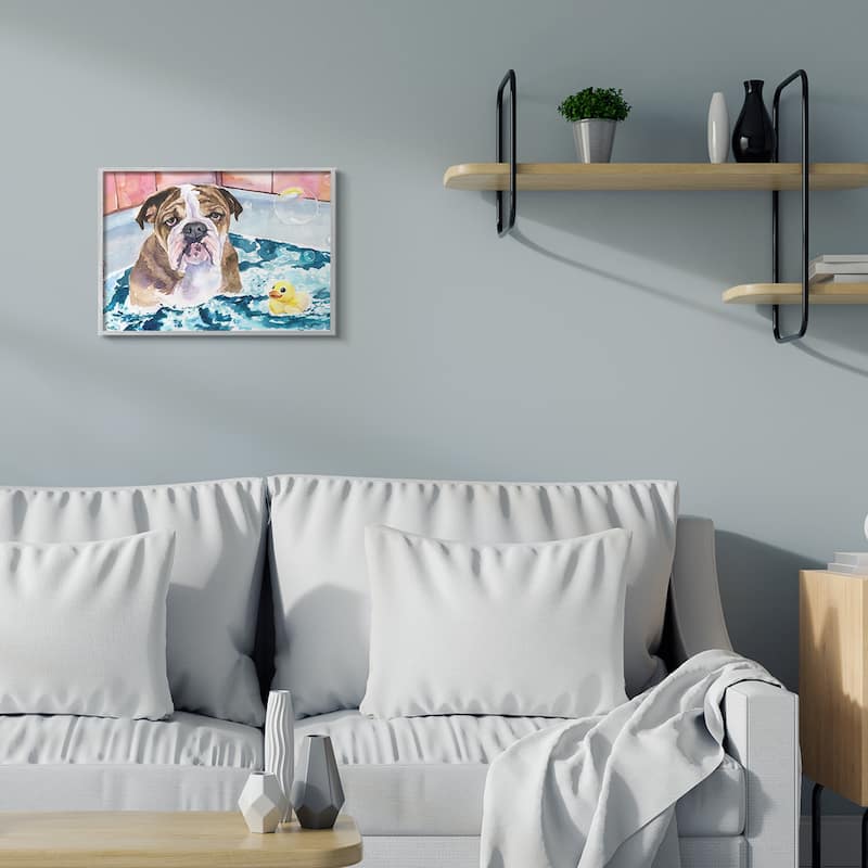 Stupell English Bulldog In Bathtub Rubber Duck Bubbles Framed Wall Art
