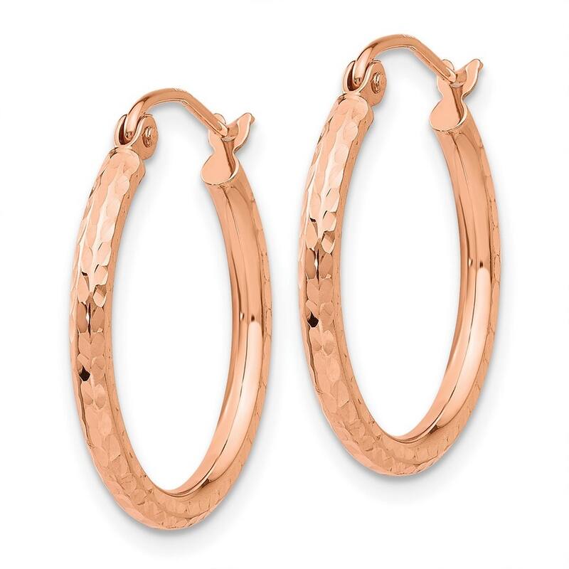 Curata 14k Rose Gold Sparkle Cut Polished Hoop Earrings - 20x20mm
