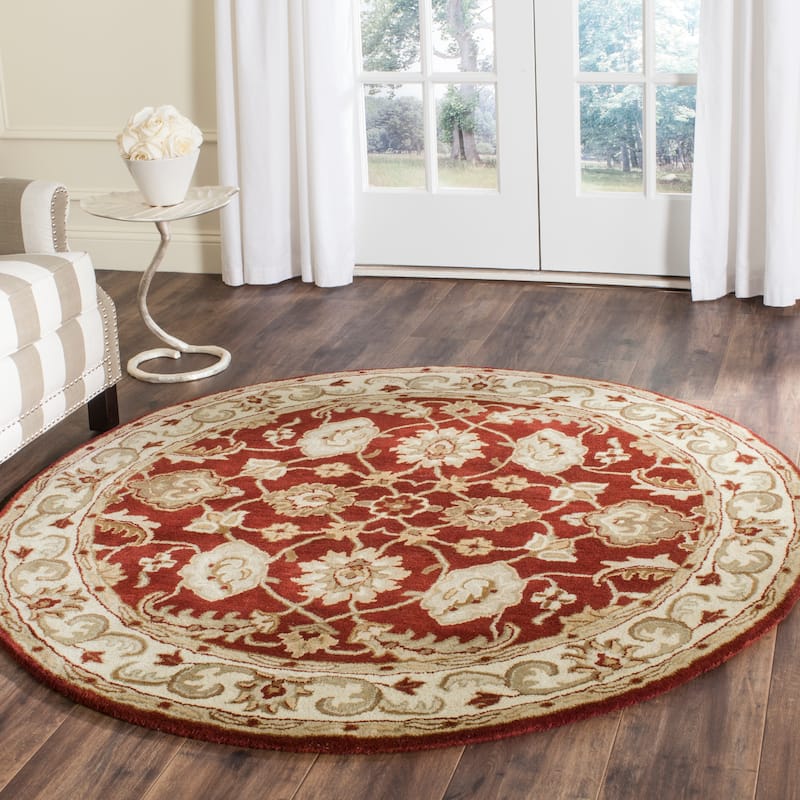 SAFAVIEH Handmade Royalty Soraya Ivory Wool Rug - 7' Round - Red/Ivory
