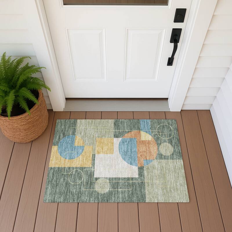 Machine Washable Indoor/ Outdoor Modern Filly Chantille Rug - Basil - 1'8" x 2'6"