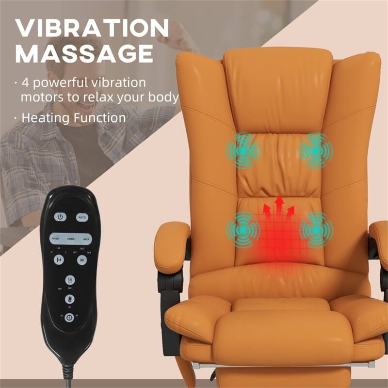 PU Leather Reclining Massage Office Chair with Heat - 25.25" W x 27.5" D x 43.25" -46.5" H