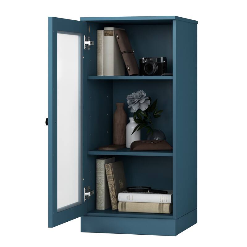 Palace Imports 100% Solid Wood 3-Shelf Bookcase with Frosted Glass Door and Adjustable Shelves