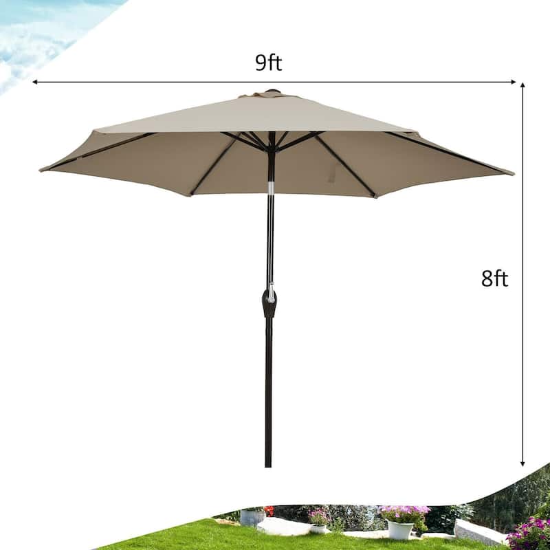 9 ft Outdoor Market Patio Table Umbrella Push Button Tilt Crank Lift