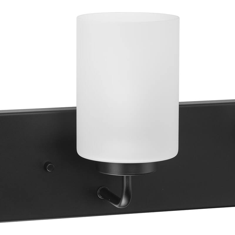 Merry Collection Six-Light Matte Black and Etched Glass Transitional Style Bath Vanity Wall Light - 48 in x 5.75 in x 8.25 in