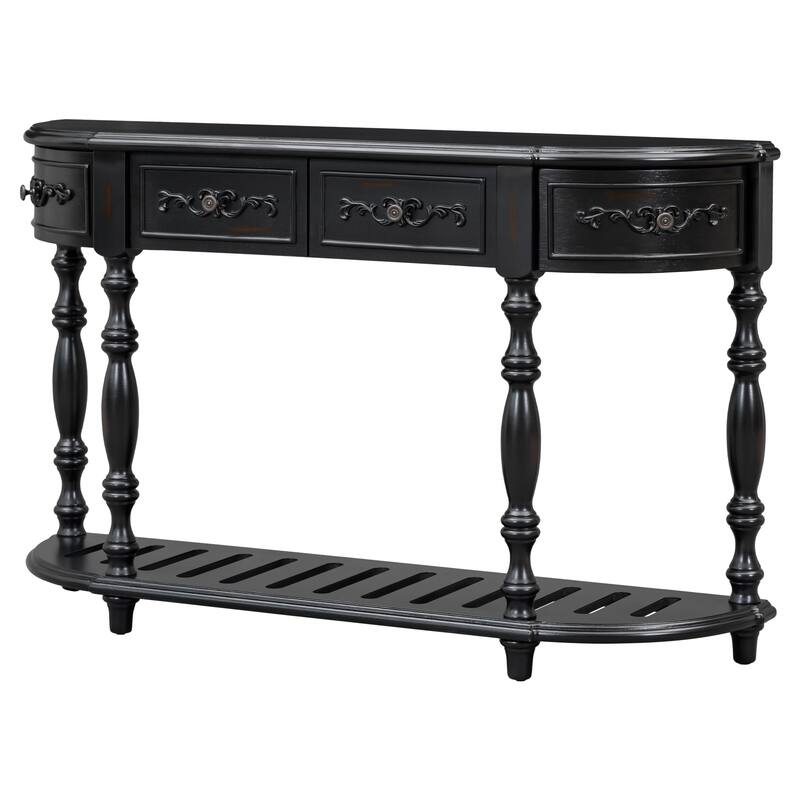 Modern Curved Console Table with 4 Drawers and 1 Shelf