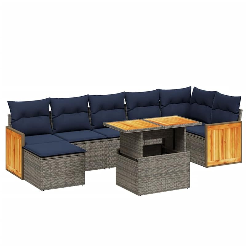 vidaXL Patio Sofa Set with Cushions Outdoor Furniture 8 Piece Poly Rattan