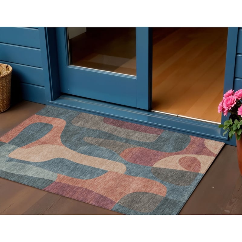 HomeRoots Abstract Transitional Rectangle Outdoor Rug - 3' x 5'