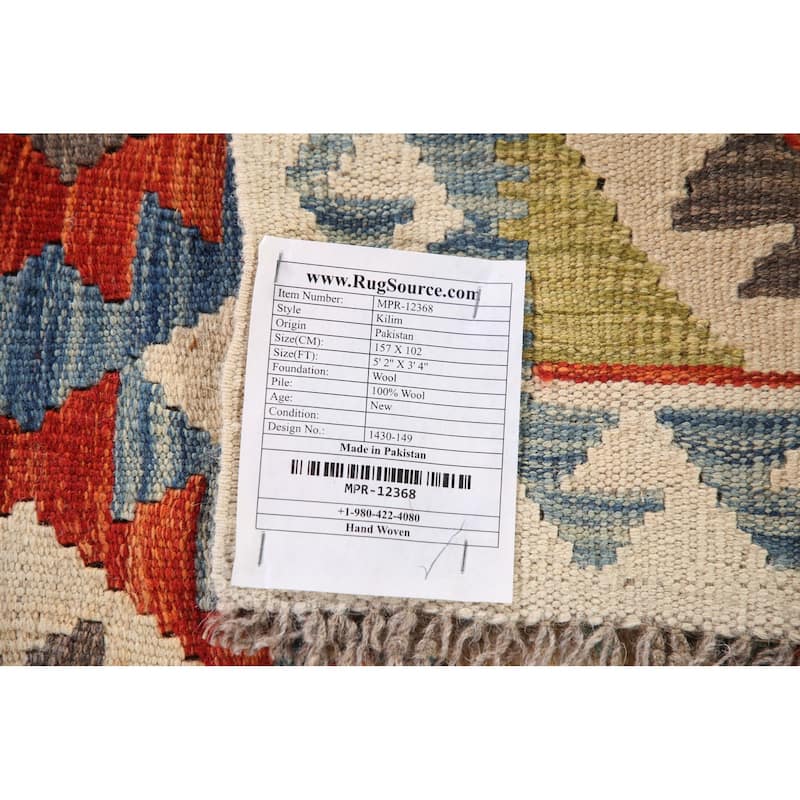 Multicolor Kilim Oriental Rug Flatweave Wool Foyer Carpet - 3'4" x 5'2"