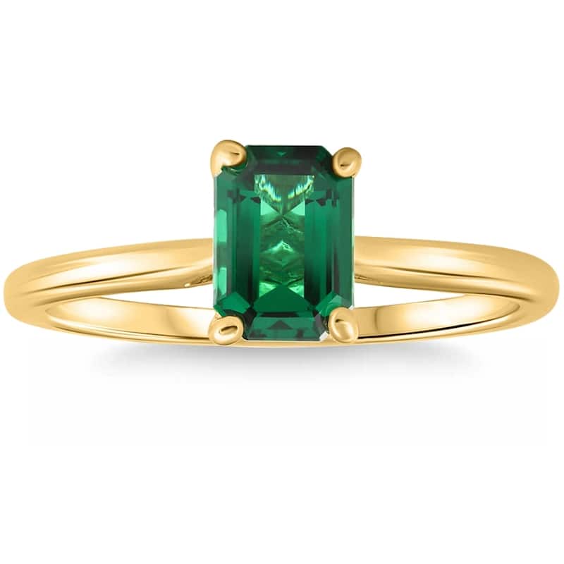 1Ct Emearald Solitaire Ring Yellow Gold Lab Grown