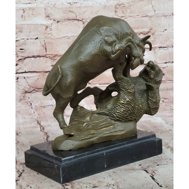 Imitative Bull And Bear Bronze Sculpture - Financial Market Symbol Animal Art