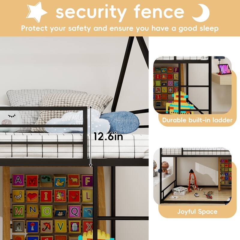 Metal Twin over Twin Bunk Bed with Ladder, Safety Guardrails, Heavy-Duty Noise-Reduced Frame, No Box Spring Needed