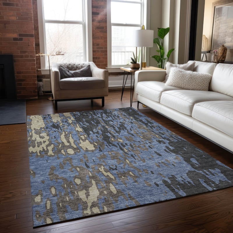 Machine Washable Indoor/ Outdoor Abstract Contemporary Chantille Rug
