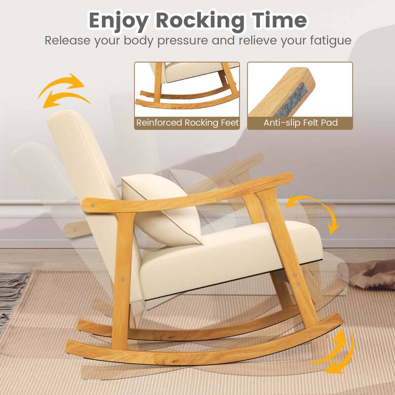 Costway 1/2 PCS Upholstered Rocking Chair with Pillow Rocking Armchair