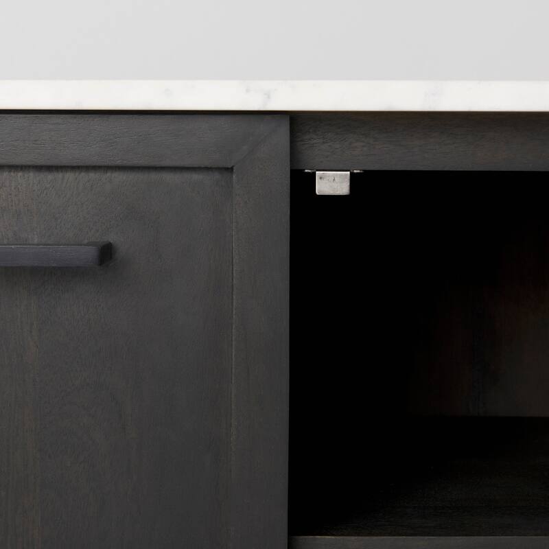 Divina Dark Brown Wood w/ White Marble Top and Black Metal Base Sideboard - 71.0L x 18.5W x 32.0H
