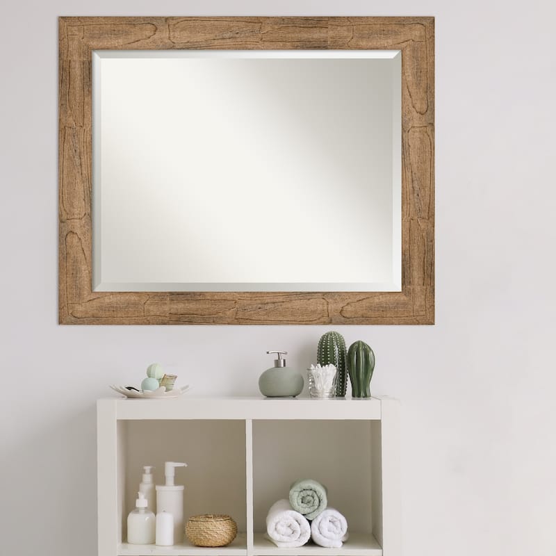 Beveled Wood Bathroom Wall Mirror - Owl Brown Frame