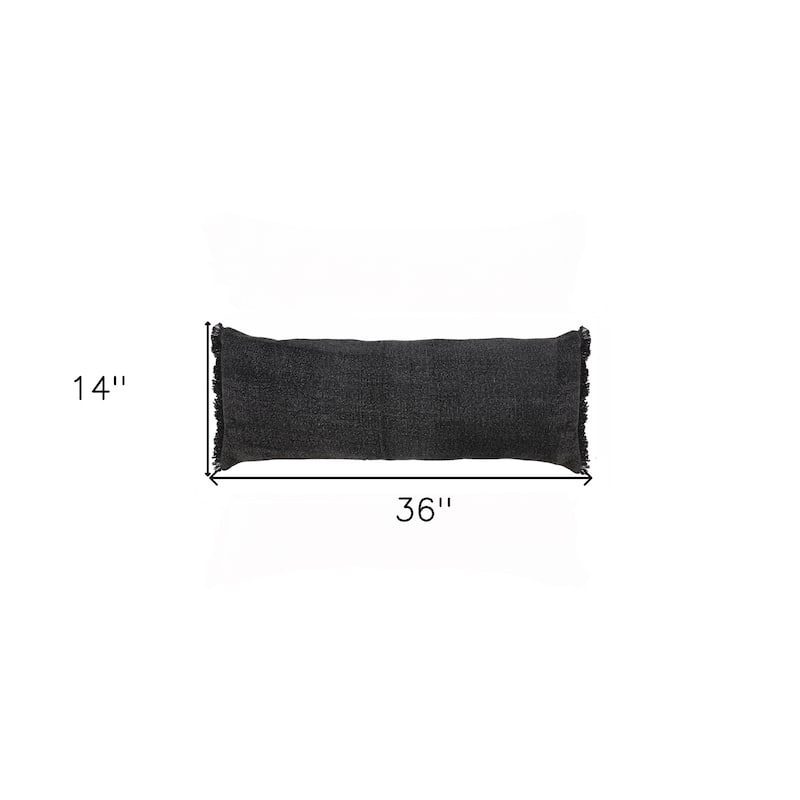 HomeRoots 14" X 36" Jet Black 100% Cotton Zippered Pillow