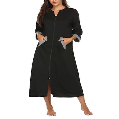 Women Zipper Robe 3/4 Sleeves Loungewea