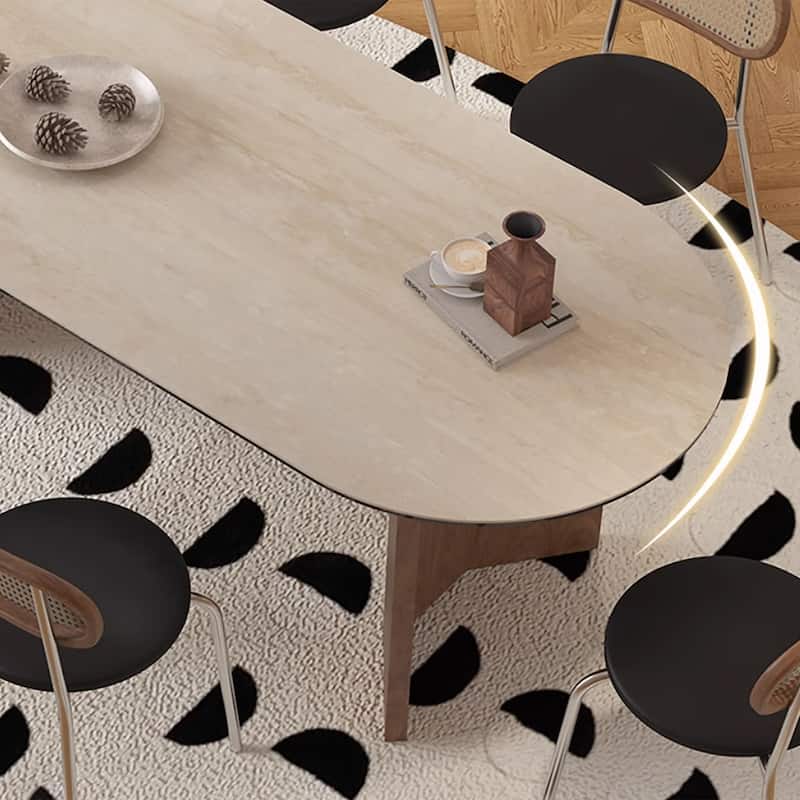 Modern 71" Retangular Dining Table, Solid Wood Legs, Stone Table-top