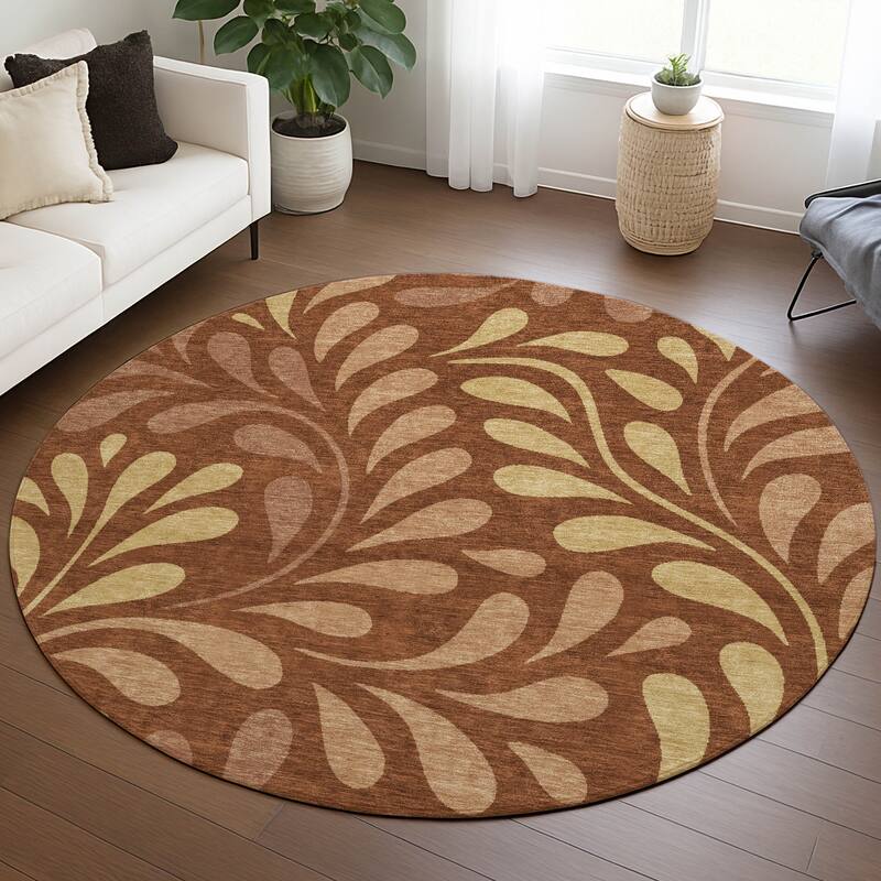 Machine Washable Indoor/ Outdoor Floral Arabesque Chantille Rug