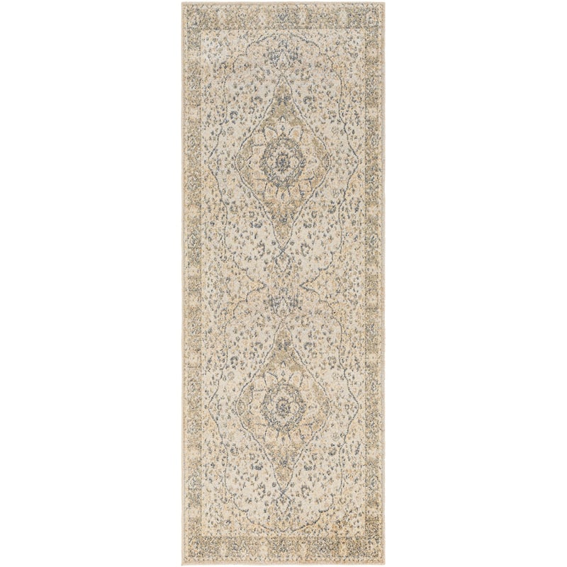 Livabliss Lillian Machine Washable Floral Medallion Area Rug - Grey/Beige - 2' 7" x 7' 3"