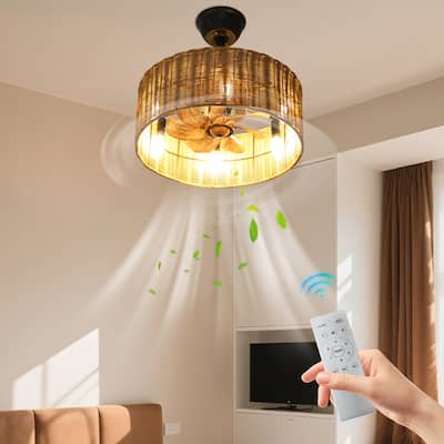 18 in. Vintage Style Brown 7-Blade Rattan Ceiling Fan with Light, Reversible DC Motor, Remote Control