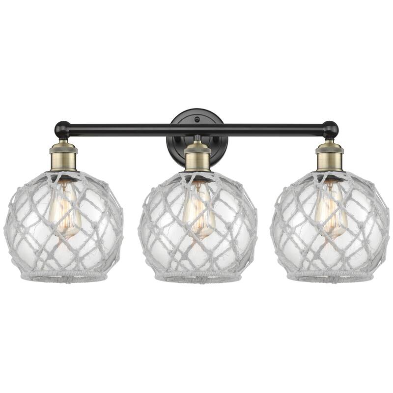 Innovations Lighting Endless Possibilities Edison - Farmhouse Rope - 3 Light 26" Bath Vanity Light - Clear Glass with White Rope/Black Antique Brass
