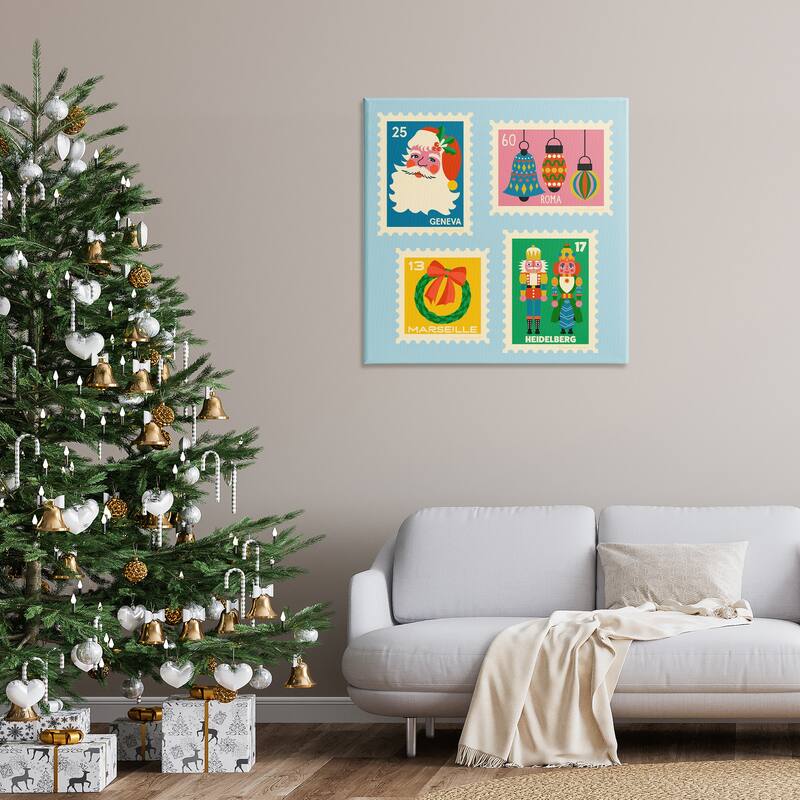 Stupell Vintage Christmas Postage Stamps Canvas Wall Art Design By Carrie Cantwell