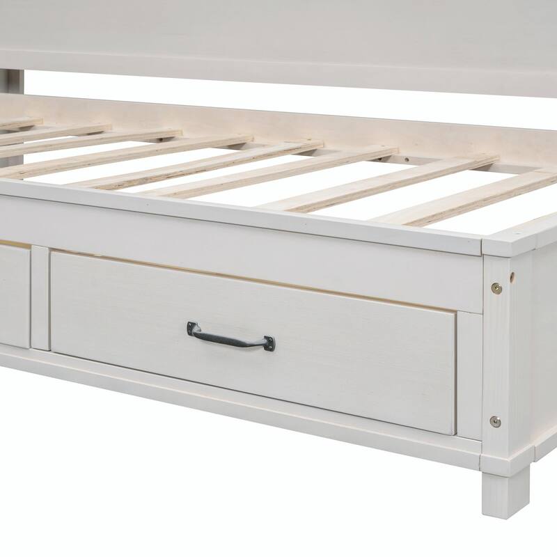 Wooden Daybed with Storage Drawers, Soft Board, Shelf, Sockets, USB Ports