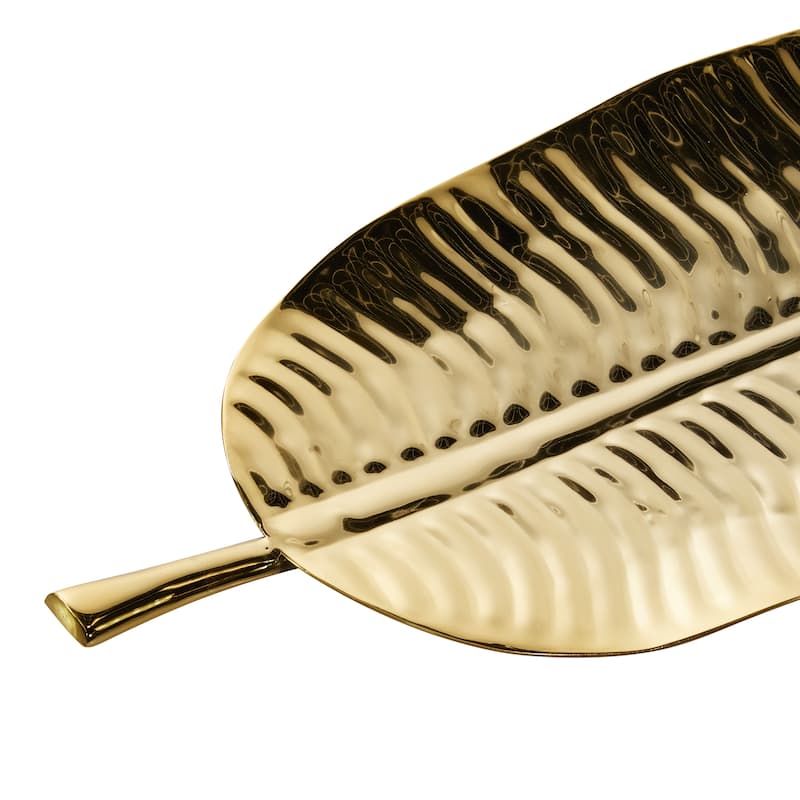 Metal Leaf Tray - Set of 2 Gold - Roche River Decor - 10"W x 25"L x 2"H