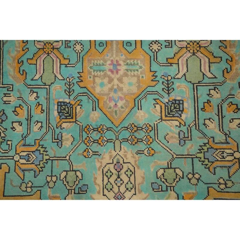 Hand Knotted Oriental 100% Wool Carpet Traditional Floral Navy Blue & Blues Tabriz Area Rug - 11' 3'' X 8' 1''