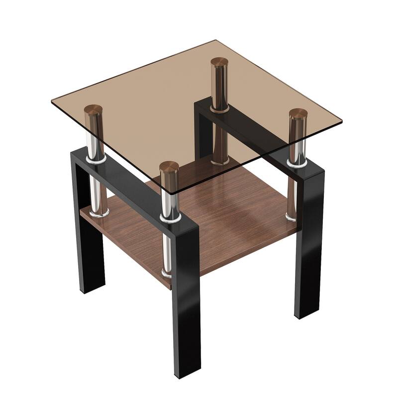 Set of 2, Modern Tempered Glass Tea Table, Tempered Glass Tabletop with MDF Layer, Coffee Table, Square Table
