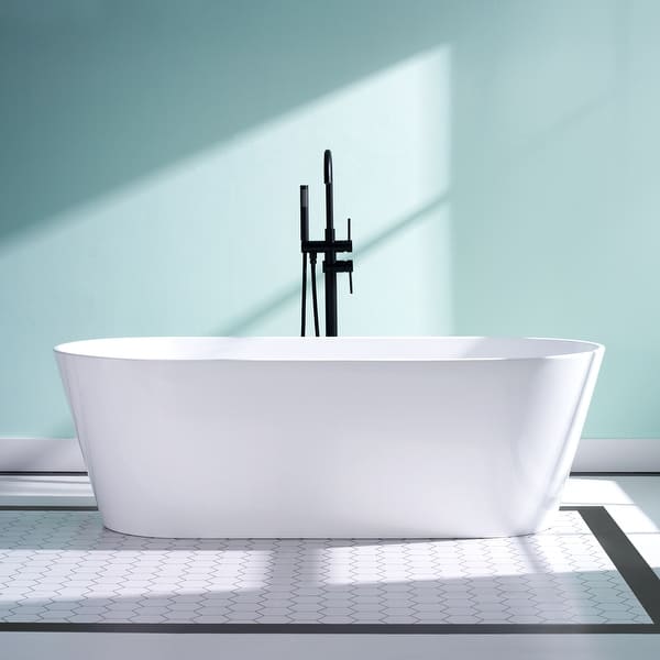 slide 2 of 30, Freestanding Acrylic Soaking Bathtub With Chrome Drain And Overflow Holes 67'' W