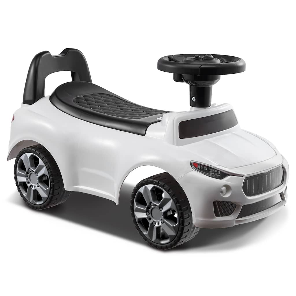Toddler Ride On Push Car for Ages 1-3, White with Music Steering Wheel & Storage, Sit-to-Stand