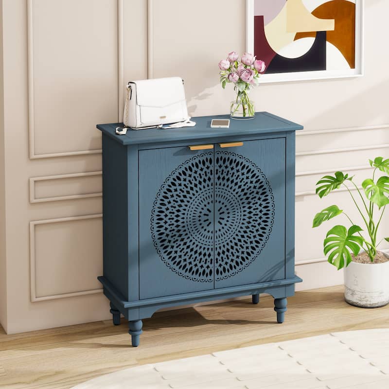 American style Hollow-Carved 2 Door Accent Cabinet Sideboard Buffet Storage Cabinet for Entryway Living Room Bedroom
