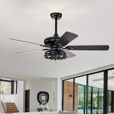 52 Inch Industrial 5-Blade 2-Light Metal Ceiling Fan - N/A