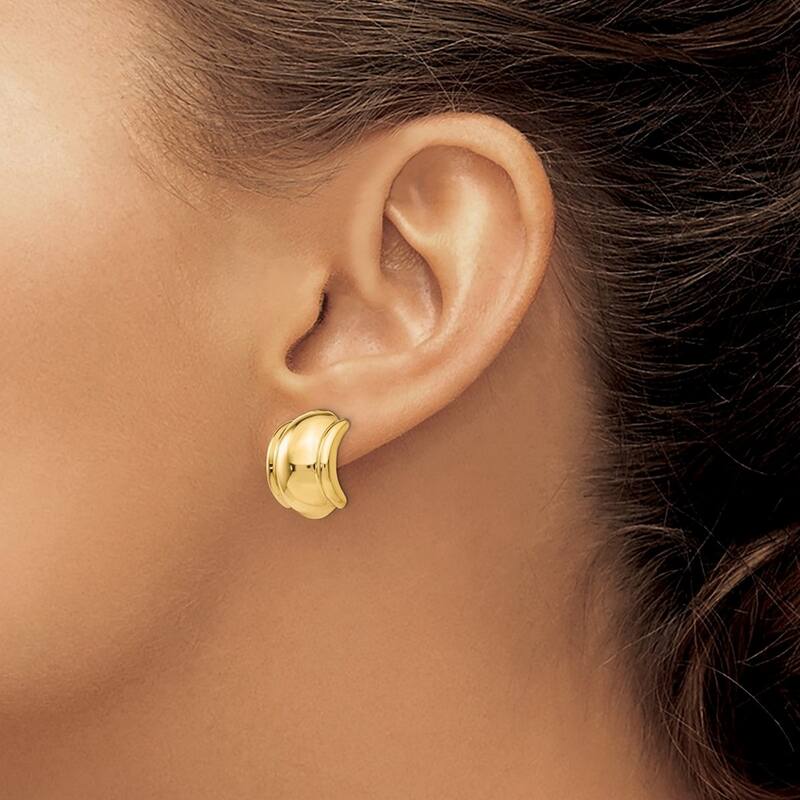 Curata 14k Yellow Gold Hollow Polished Omega Clip Non Pierced Earrings - 16x12mm