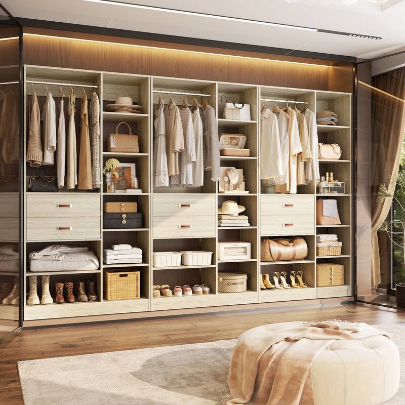 40'' Large Closet System with 10 Shelves and 2 Drawers, Freestanding Closet Organizer with Hanging Rods