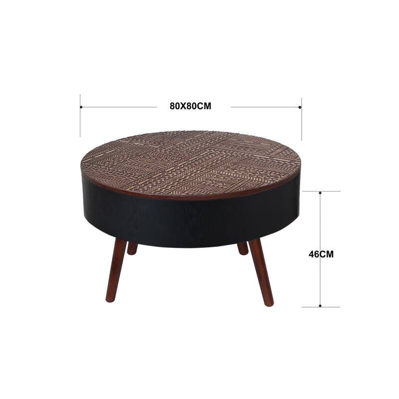 Rossetta 31.5'' American Country Style Decorative Round Coffee Table with Uniquely Carved Tabletop and Solid Wood Legs