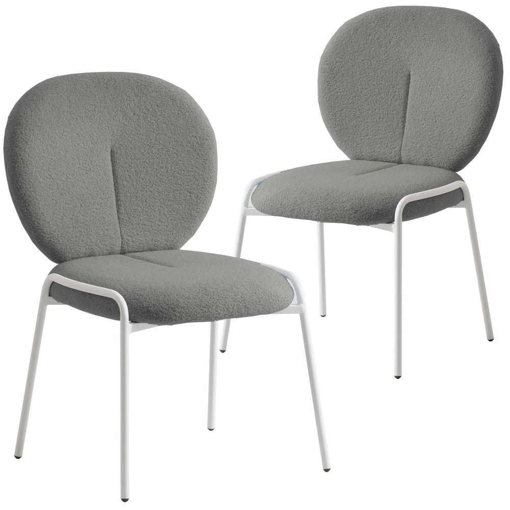 Celestial Modern Boucle Dining Chairs - Upholstered Accent Side Chairs with White Powder-Coated Iron Frame Set of 2
