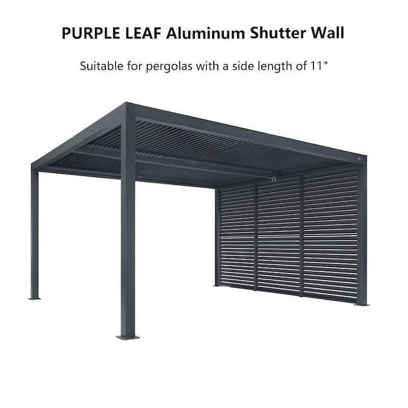 PURPLE LEAF Grey Louvered Pergola Accessories Roller Blinds, Strip Light and Shutter Wall(Pergola Not Included) - 11' - Shutter Wall Only