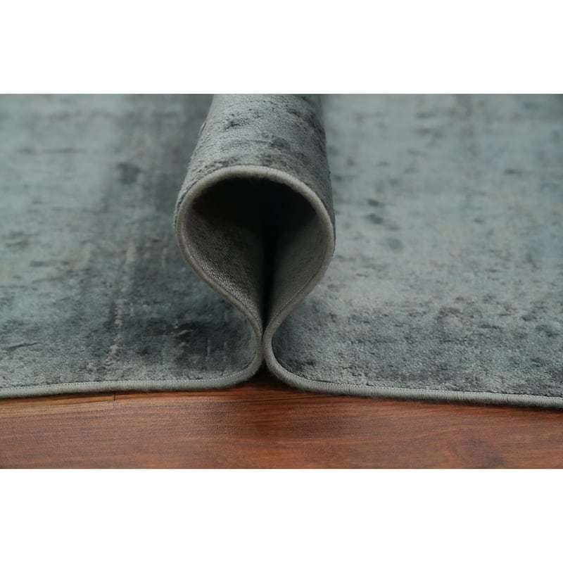 Machine Made Oriental Polyester Carpet Geometric Navy Blue & Blues Distressed Area Rug - 7' 5'' X 5' 2''