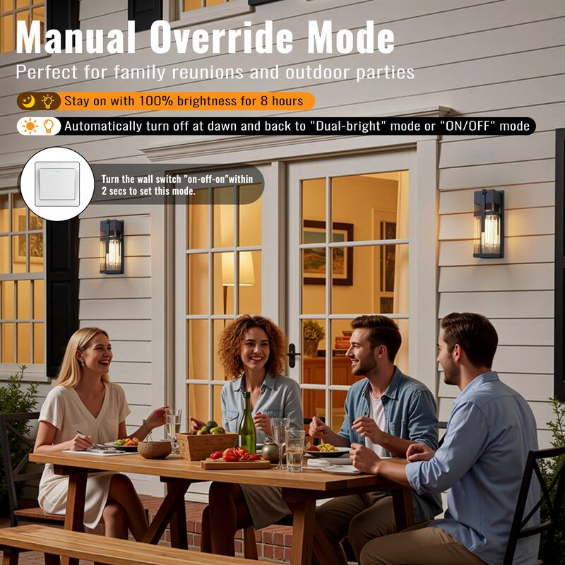 C Cattleya 2-Pack 14.5inch Matte Black Motion Sensor Outdoor Wall Lanterns with Clear Tempered Glass