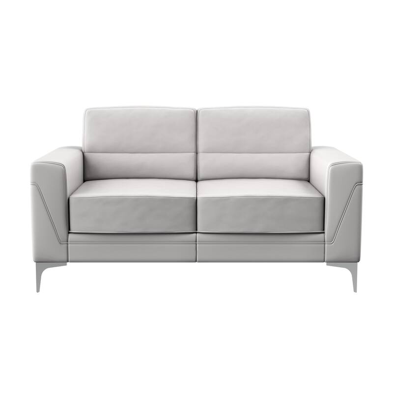 HomeRoots 63" Light Gray And Silver Faux Leather Loveseat - 63.38' X '35.04' X '35.04