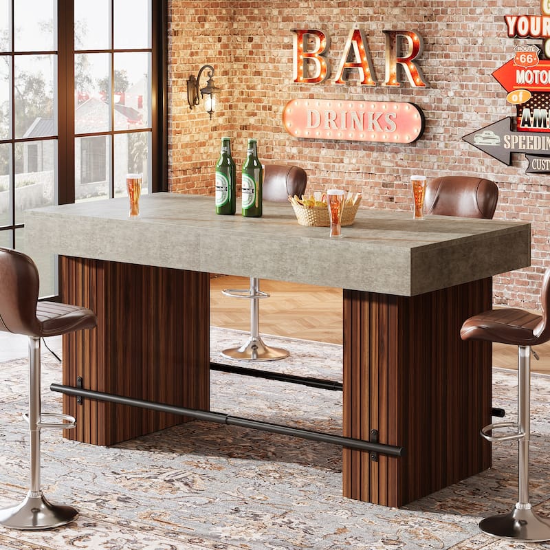 63-Inch Bar Table with Footrest, Bar Height Dining Table with Spacious Top, Industrial Style - 31.5" D x 62.99" W x 35.43" H - Red and Grey