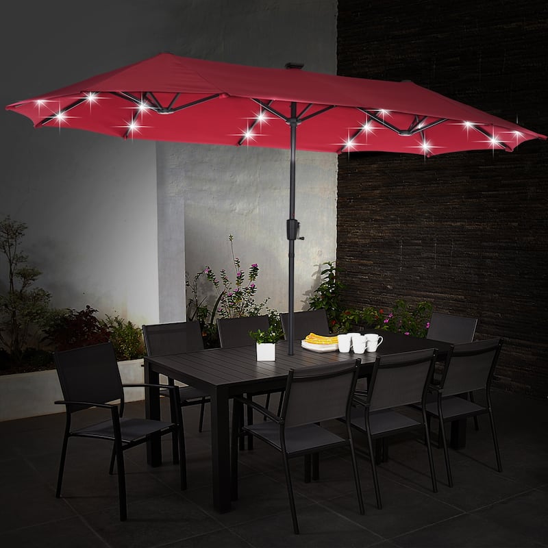 13ft Outdoor Patio Umbrella with LED Lights - Red